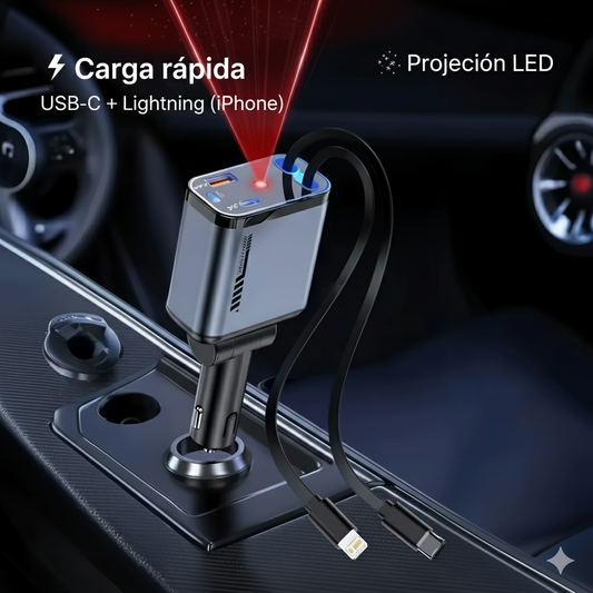 Cargador Super Rápido Retractil 4 en 1 para tu auto