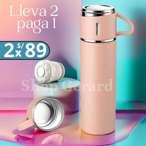 Set Termo Para Agua Caliente/fría + 3 Tazas 500 Ml Cafe Mate