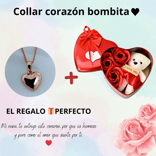 Cadena más Corazón Bombeado + Jabón Artificial Roja con oso de peluche