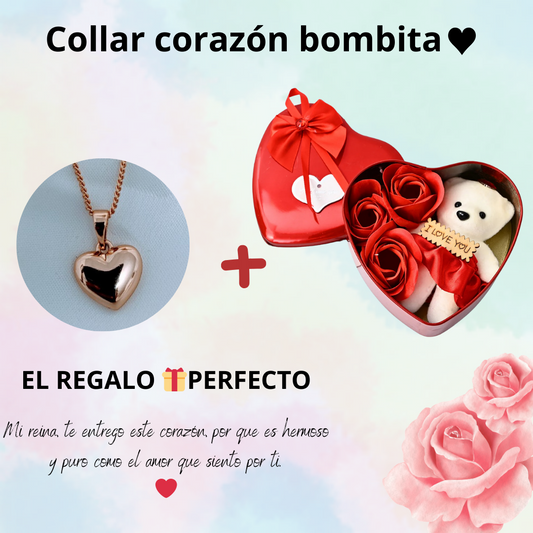 Cadena más Corazón Bombeado + Jabón Artificial Roja con oso de peluche